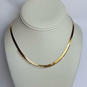 Classy Gold Plated Rhinestone Simple Choker Necklace